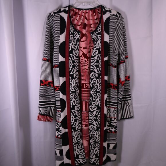 Chico’s Womens Medium Mixed Pattern Natasha Cardigan Sweater Long Open Front - Picture 1 of 6
